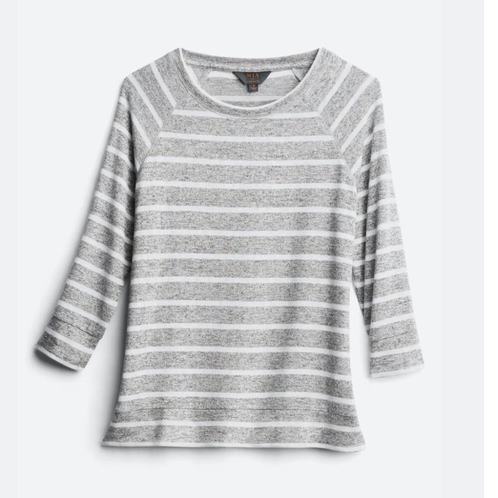 Gray and white MIX BY 41 HAWTHORN Arnold 3/4 Sleeve Knit XL Top